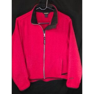 Woolrich Womens Red Full Zip Fleece Jacket Techno Wool Outdoor Comfort Size M